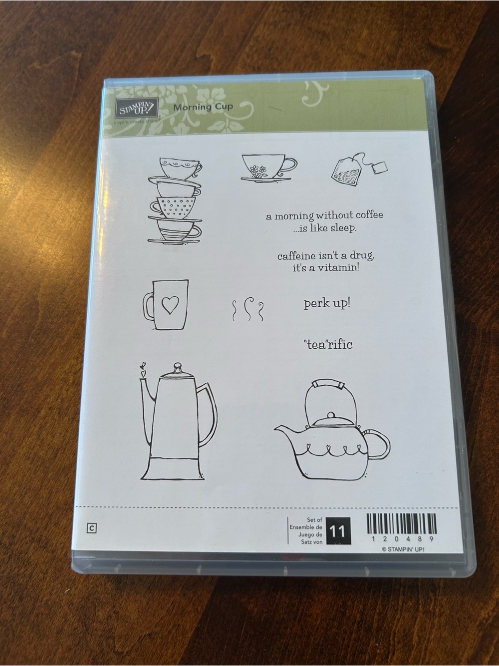 Stampin’ Up! Morning Cup 11 Pc Clear Mount Stamp Set Retired Coffee Tea